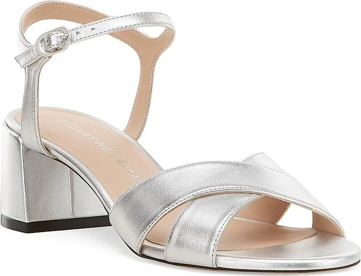 Women's Dayna Metallic Leather Leather Buckle Sandals - Silver - Size 6 - Image 2