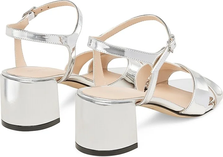Women's Dayna Metallic Leather Leather Buckle Sandals - Silver - Size 6 - Image 3