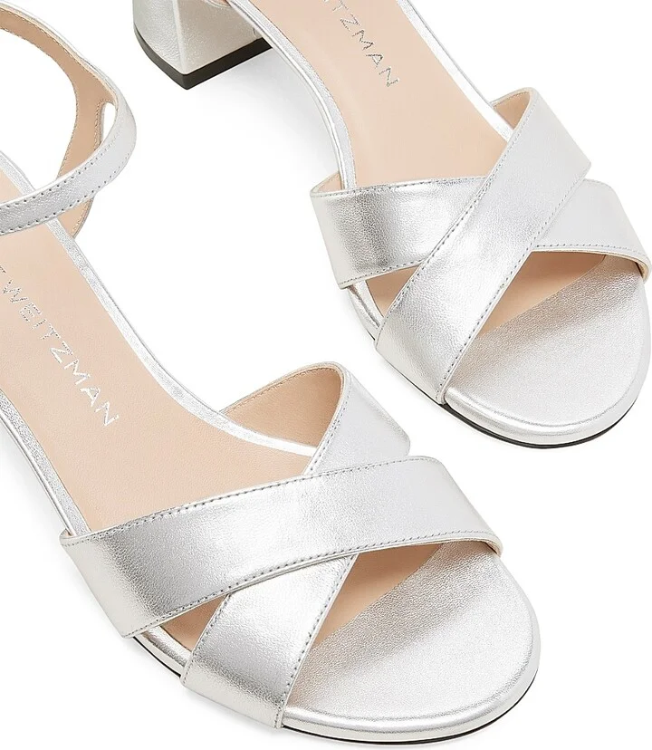 Women's Dayna Metallic Leather Leather Buckle Sandals - Silver - Size 6 - Image 4