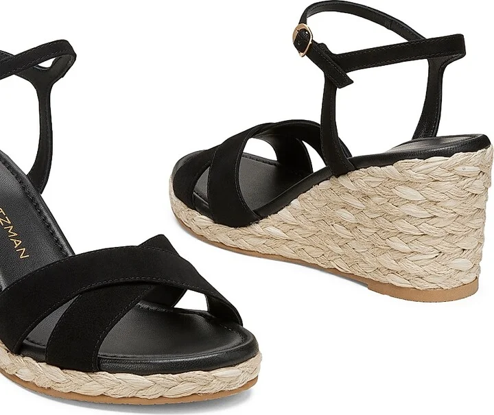 Women's Dayna Suede Espadrille Wedges - Black Natural - Size 10 - Image 4