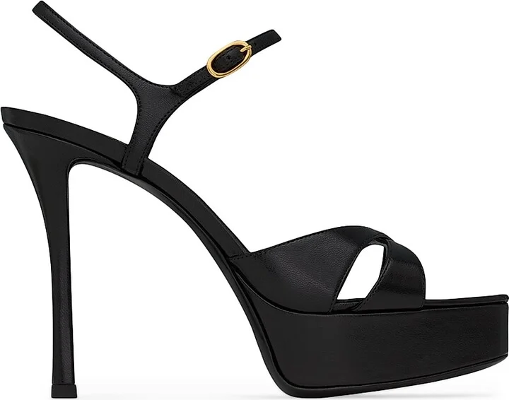 Women's Debbie Platform Sandals in Smooth Leather - Black - Size 5.5