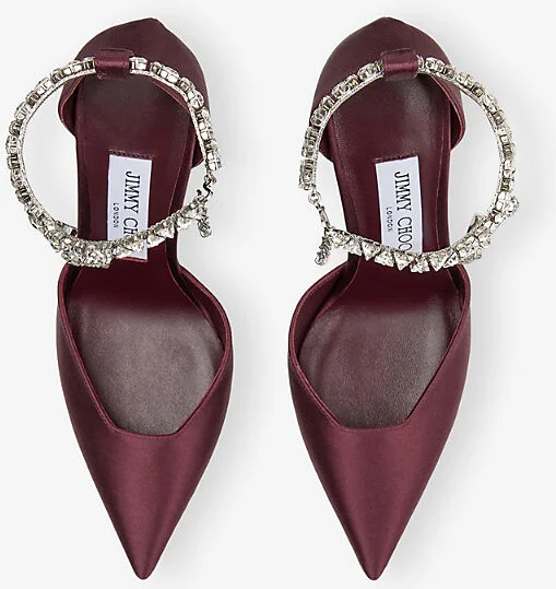 Womens Deep Merlot Stevie 100 Crystal-Embellished Satin Heels Eur 34 / 1 Uk Women - Image 2