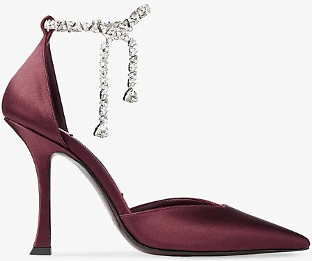 Womens Deep Merlot Stevie 100 Crystal-Embellished Satin Heels Eur 34 / 1 Uk Women