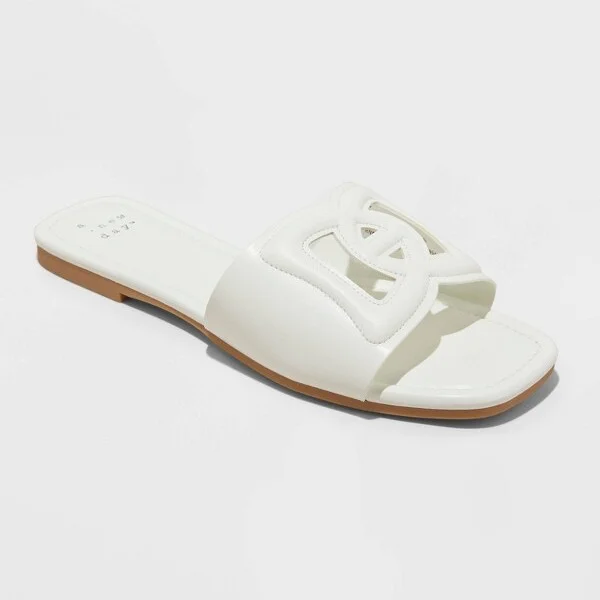 Women's Deidra Slide Sandals - A New Day™ : Slip-On, Memory Foam Insole, Open Round Toe, Textured TPR Outsole