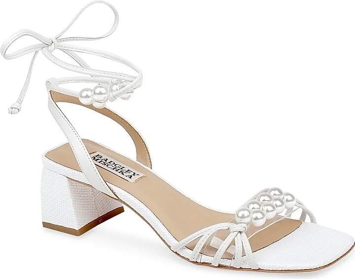 Women's Deja Imitation Pearl-Embellished Leather Ankle-Wrap Sandals - White - Size 6 - Image 2