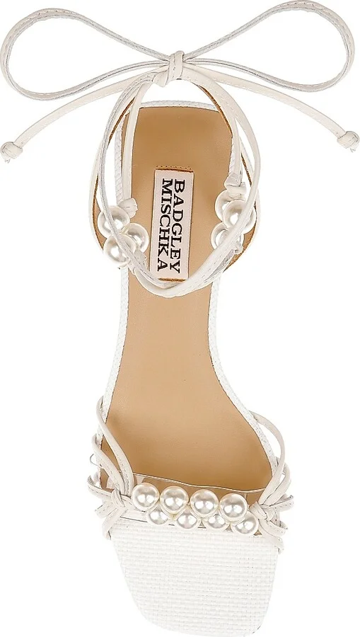 Women's Deja Imitation Pearl-Embellished Leather Ankle-Wrap Sandals - White - Size 6 - Image 5