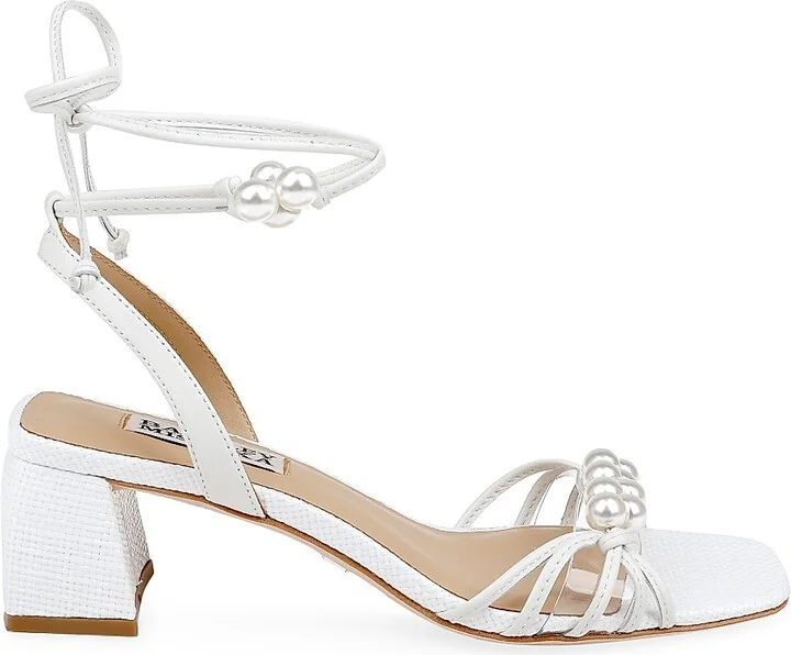 Women's Deja Imitation Pearl-Embellished Leather Ankle-Wrap Sandals - White - Size 6