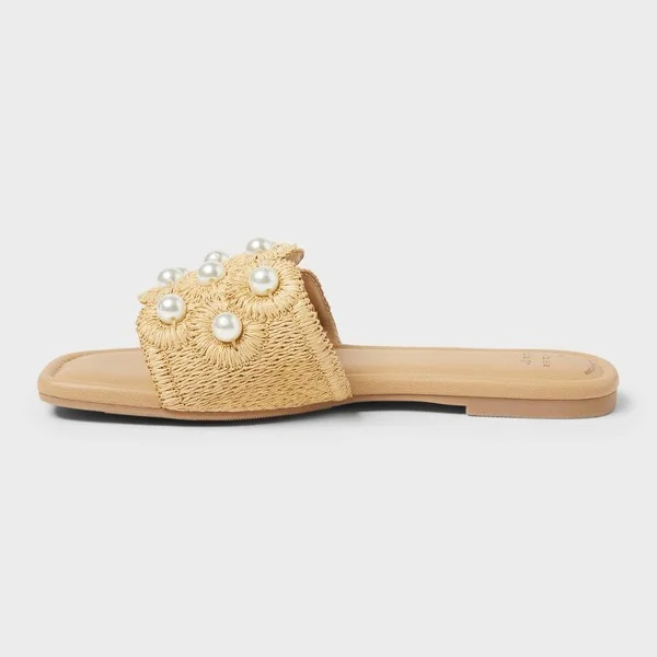 Women's Delaney Ornament Slide Sandals with Memory Foam Insole - A New Day™ Tan : Open Toe, Raffia Upper - Image 2