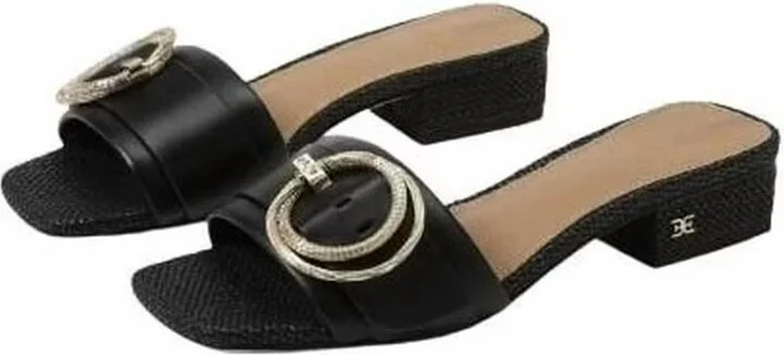 Women's Delfi Slip On Open Squared Toe Block Heel Fashion Slide Sandal In Black
