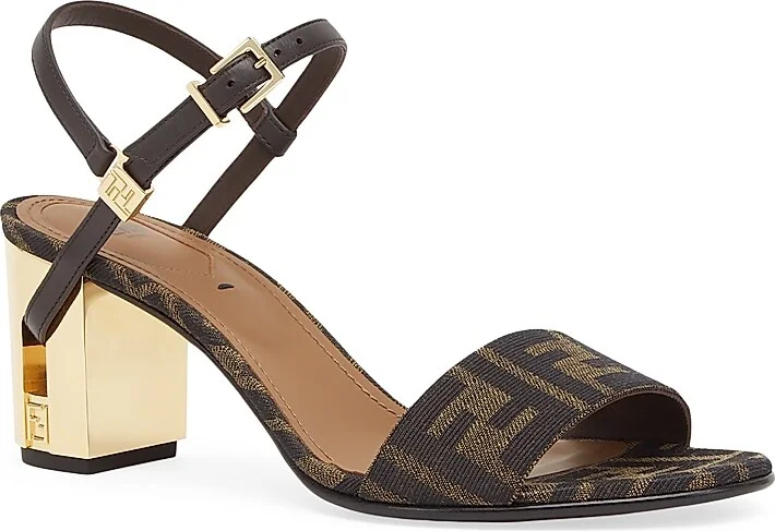 Women's Delfina 65MM FF Debossed Leather Sandals - Nero - Size 5 - Image 2
