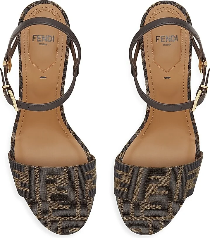 Women's Delfina 65MM FF Debossed Leather Sandals - Nero - Size 5 - Image 4