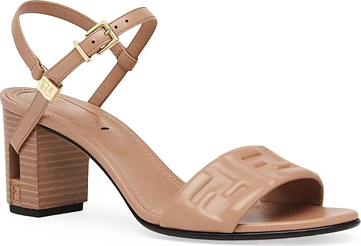 Women's Delfina 65MM FF Debossed Leather Sandals - Nero - Size 5 - Image 5