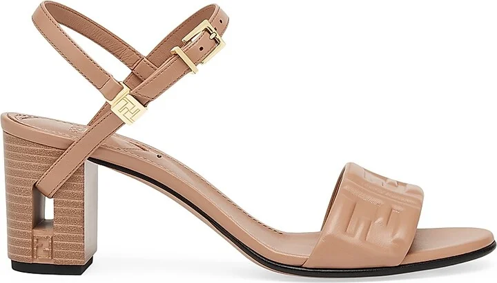 Women's Delfina 65MM FF Debossed Leather Sandals - Nero - Size 5 - Image 8