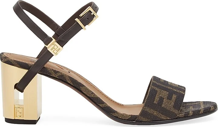Women's Delfina 65MM FF Debossed Leather Sandals - Nero - Size 5