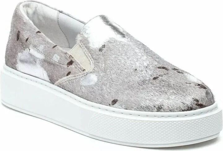 Women's Delia Pony Haircalf & Leather Sneaker In Silver/white Metallic