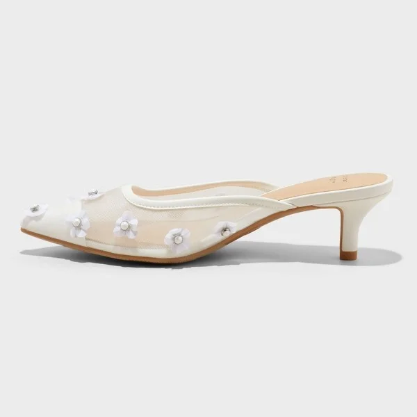 Women's Delilah Mesh Floral Mule Heels - A New Day™ White : Slip-On, Memory Foam Insole, Pointed Toe, Louis Heel - Image 2