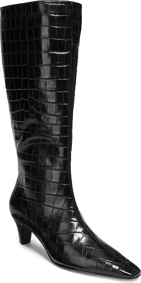 Women's Dellia 65MM Croc Leather Mid-Calf Boots - Black - Size 5 - Image 2