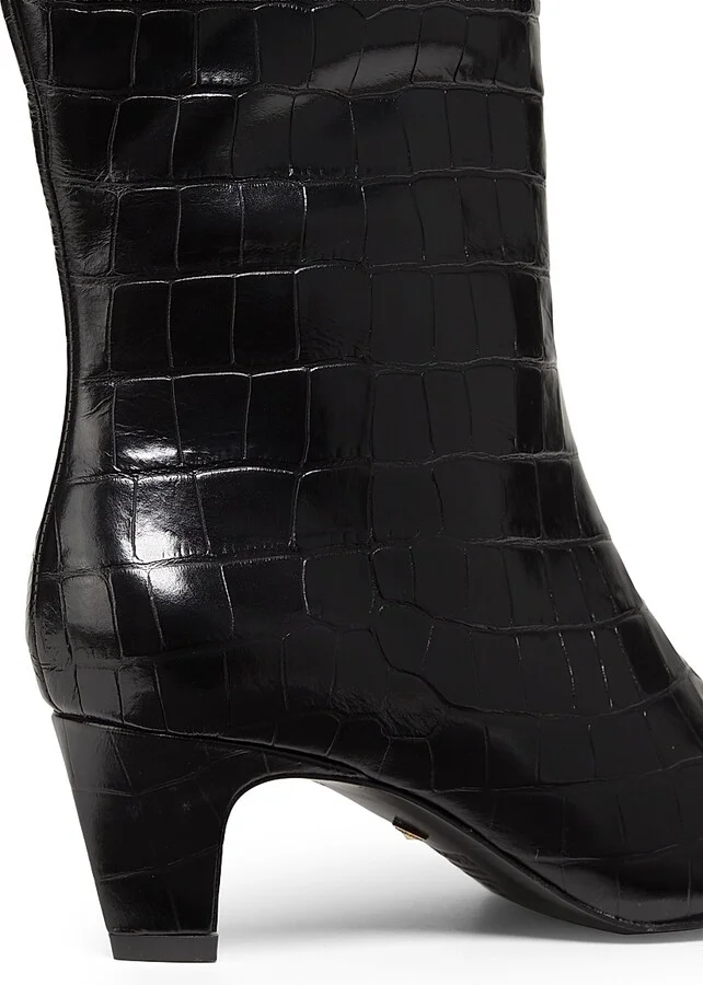 Women's Dellia 65MM Croc Leather Mid-Calf Boots - Black - Size 5 - Image 3