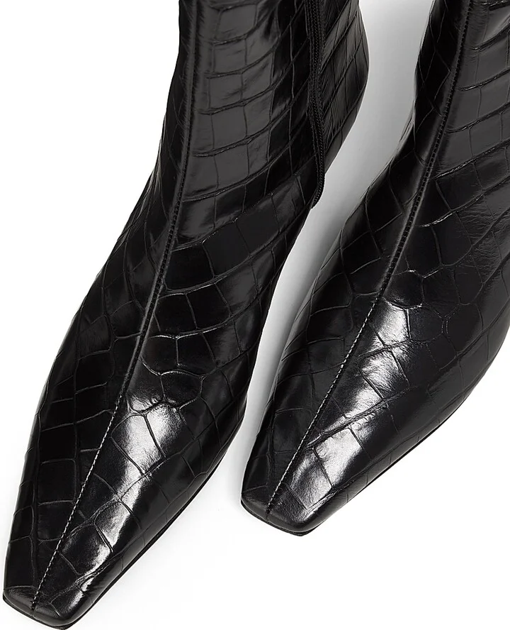 Women's Dellia 65MM Croc Leather Mid-Calf Boots - Black - Size 5 - Image 4