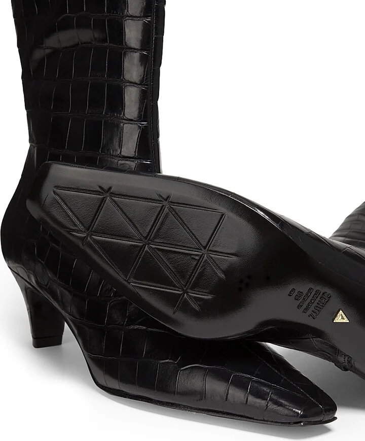 Women's Dellia 65MM Croc Leather Mid-Calf Boots - Black - Size 5 - Image 6