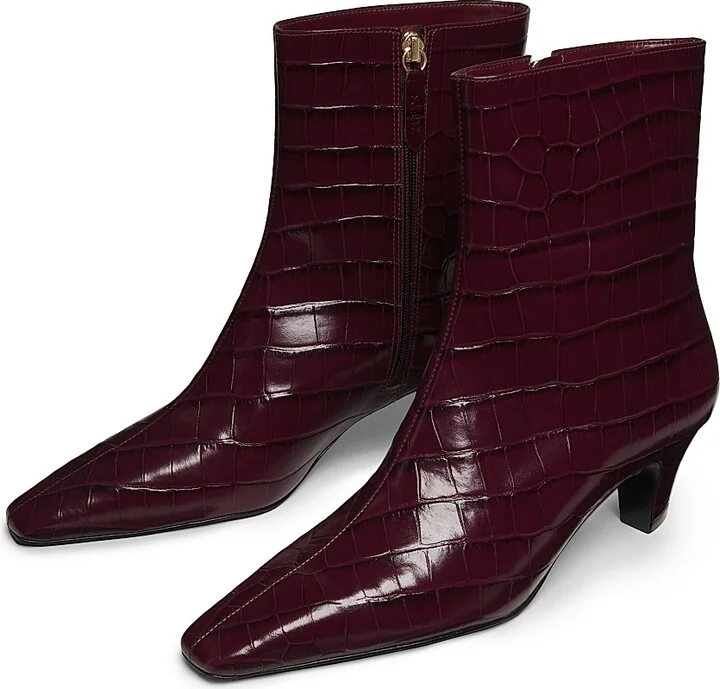Women's Dellia 65MM Crocodile-Embossed Leather Boots - Merlot Wine - Size 5 - Image 2