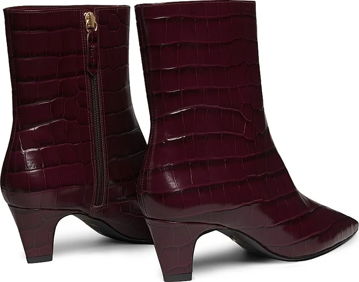 Women's Dellia 65MM Crocodile-Embossed Leather Boots - Merlot Wine - Size 5 - Image 3