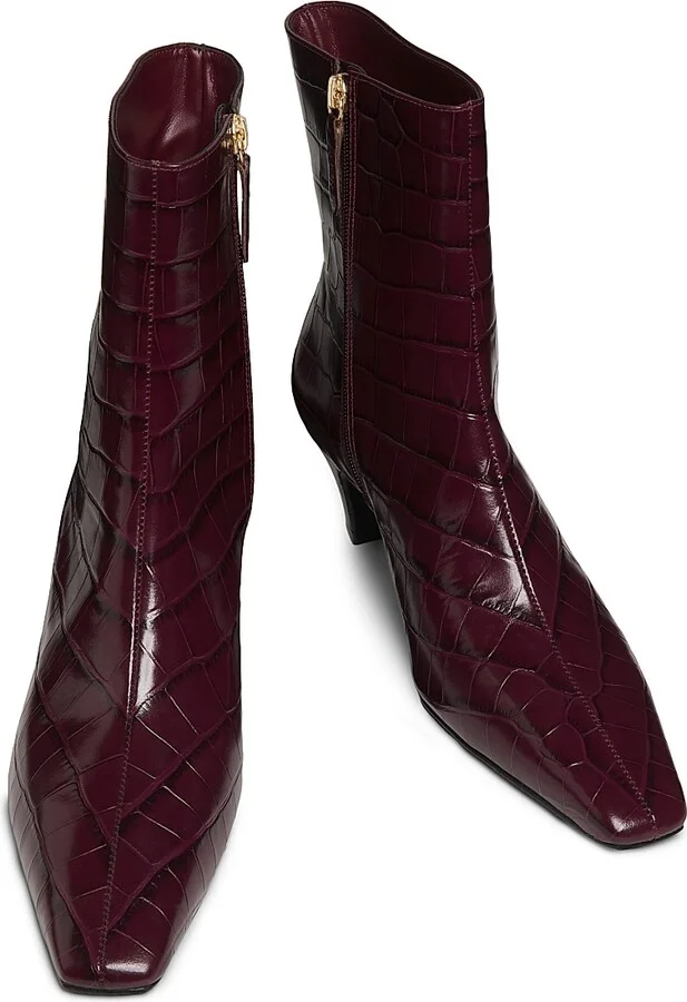 Women's Dellia 65MM Crocodile-Embossed Leather Boots - Merlot Wine - Size 5 - Image 4