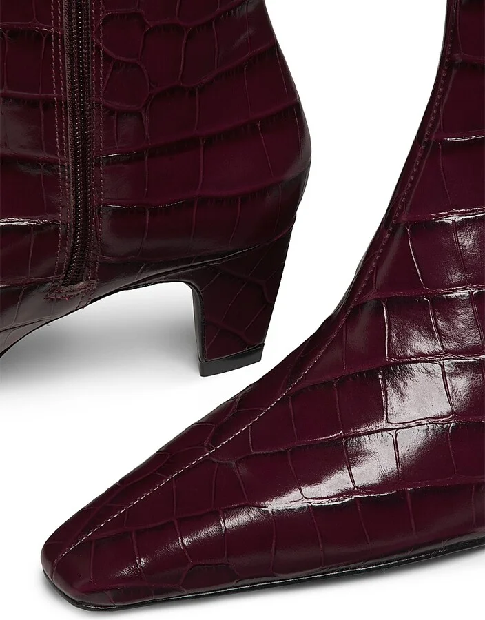 Women's Dellia 65MM Crocodile-Embossed Leather Boots - Merlot Wine - Size 5 - Image 6