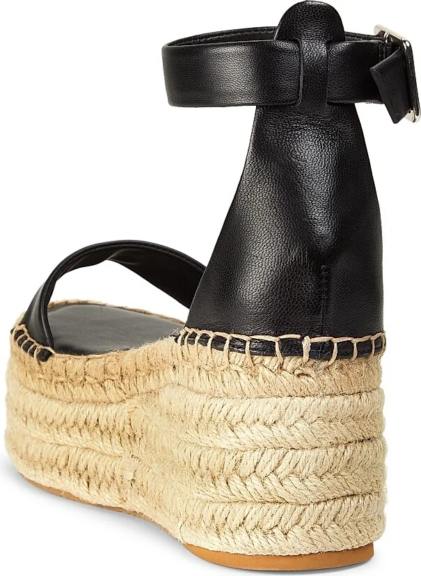 Women's Deluxe Leather Platform Espadrille Sandals - Black - Size 9.5 - Image 3