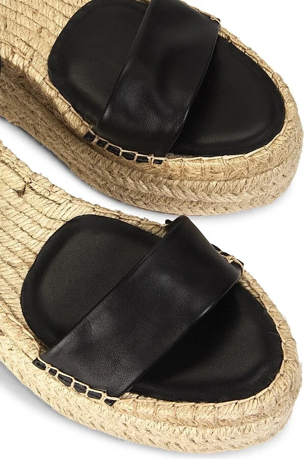 Women's Deluxe Leather Platform Espadrille Sandals - Black - Size 9.5 - Image 4