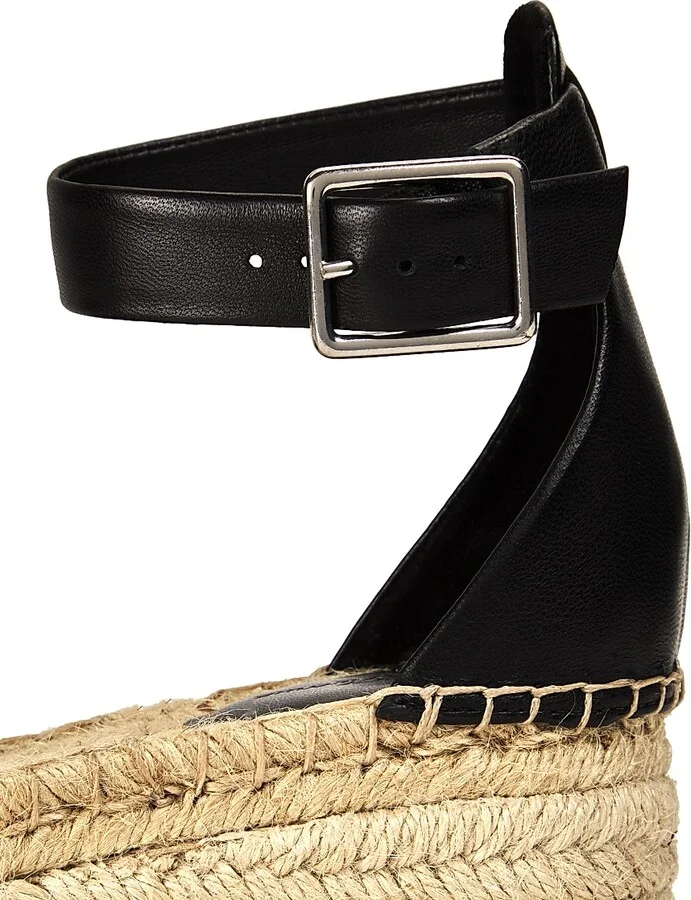 Women's Deluxe Leather Platform Espadrille Sandals - Black - Size 9.5 - Image 5
