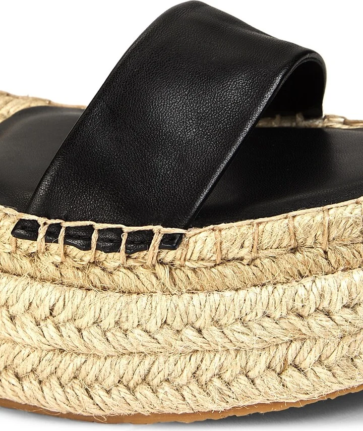 Women's Deluxe Leather Platform Espadrille Sandals - Black - Size 9.5 - Image 6