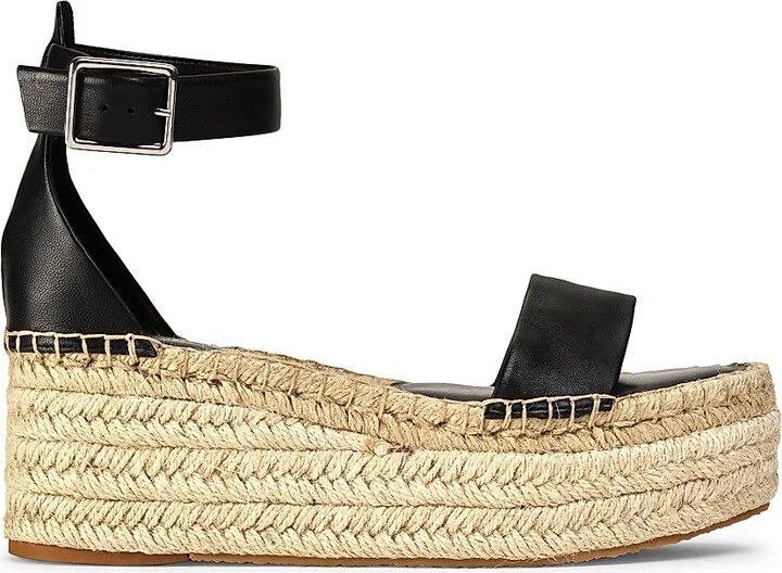 Women's Deluxe Leather Platform Espadrille Sandals - Black - Size 9.5