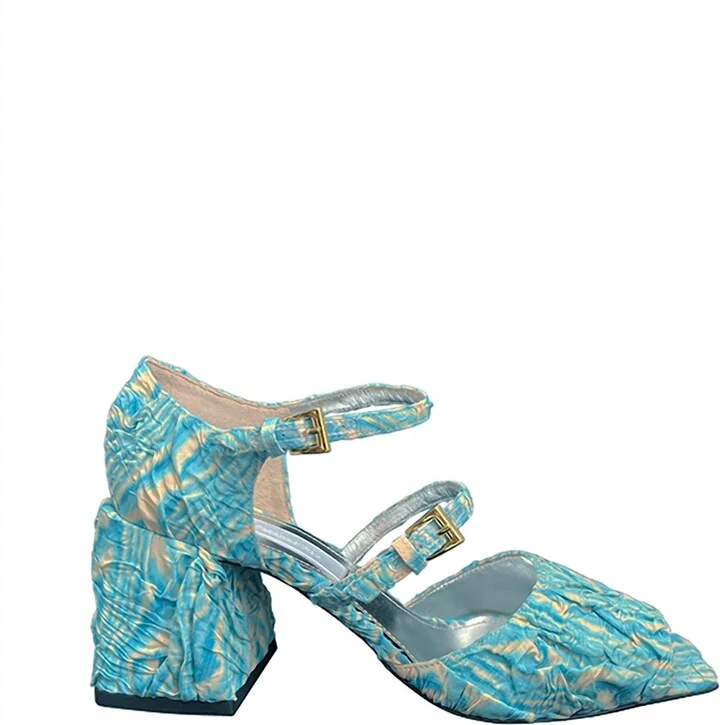 Women's Demi Toe Double Mary Jane Heels In Aqua Plisse