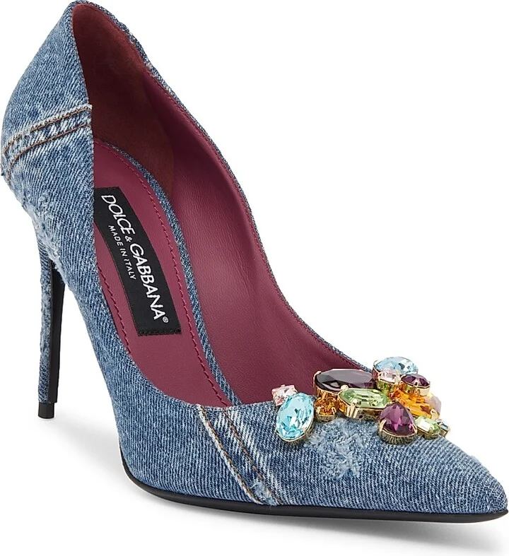 Women's Denim 90MM Jewel-Embellished Pumps - Denim - Size 6 - Image 2