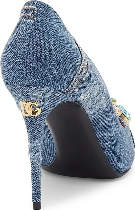 Women's Denim 90MM Jewel-Embellished Pumps - Denim - Size 6 - Image 3