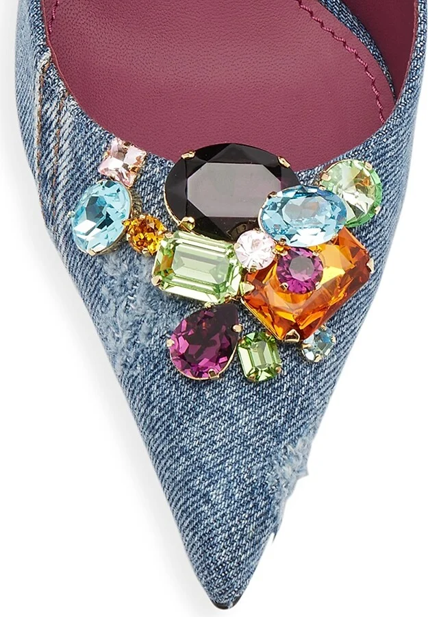 Women's Denim 90MM Jewel-Embellished Pumps - Denim - Size 6 - Image 4