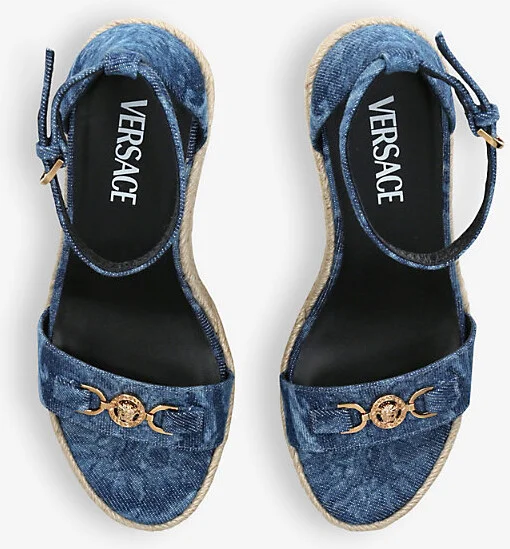 Womens Denim Baroque Graphic-Pattern Woven Wedge Espadrilles Eur 36 / 3 Uk Women - Image 2