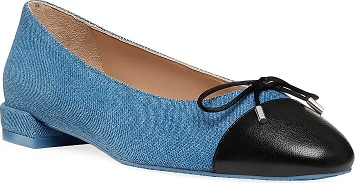 Women's Denim Bow-Embellished Flats - Washed Black - Size 5 - Image 2