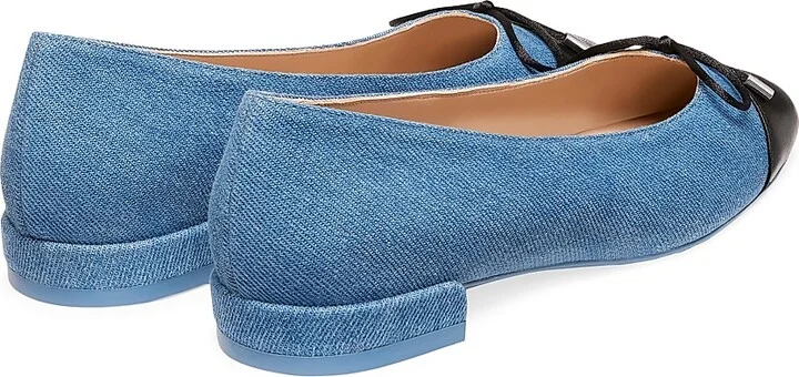 Women's Denim Bow-Embellished Flats - Washed Black - Size 5 - Image 3
