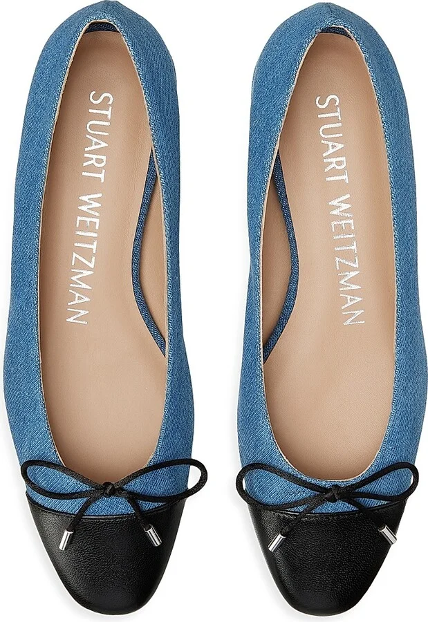 Women's Denim Bow-Embellished Flats - Washed Black - Size 5 - Image 4
