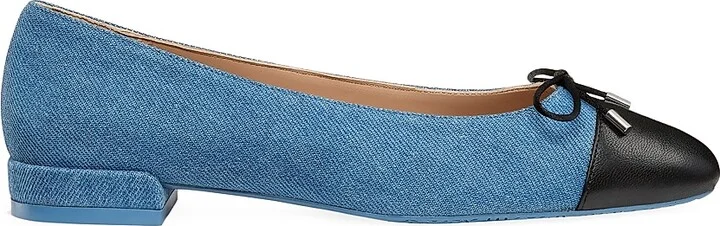 Women's Denim Bow-Embellished Flats - Washed Black - Size 5