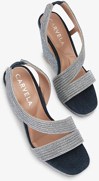 Womens Denim Gala Crystal-Embellished Woven Heeled Sandals Eur 39 / 6 Uk Women - Image 2