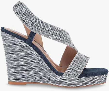 Womens Denim Gala Crystal-Embellished Woven Heeled Sandals Eur 39 / 6 Uk Women