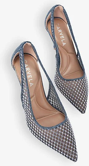 Womens Denim Hotsox Pointed-Toe Mesh Court Heels Eur 40 / 7 Uk Women - Image 2