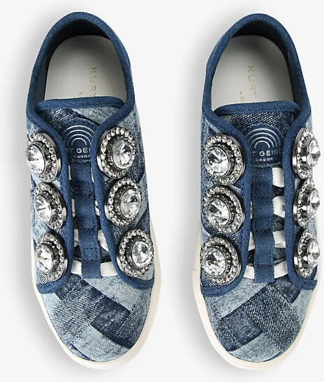 Womens Denim Laney Octavia Crystal-Embellished Woven Low-Top Trainers Eur 38/5 Uk Women - Image 2