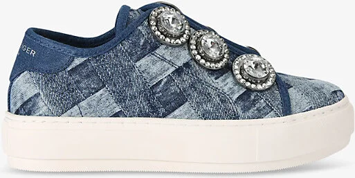 Womens Denim Laney Octavia Crystal-Embellished Woven Low-Top Trainers Eur 38/5 Uk Women