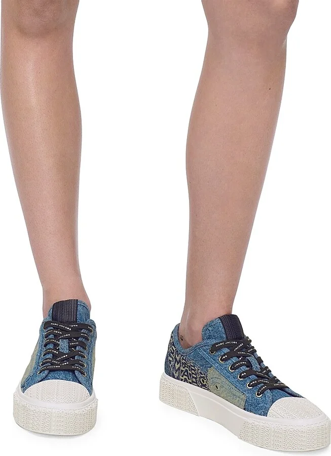 Women's Denim Monogram Low-Top Sneakers - Indigo Multi - Size 5 - Image 7