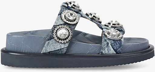Womens Denim Orson Crystal-Embellished Woven Flat Sandals Eur 41 / 8 Uk Women