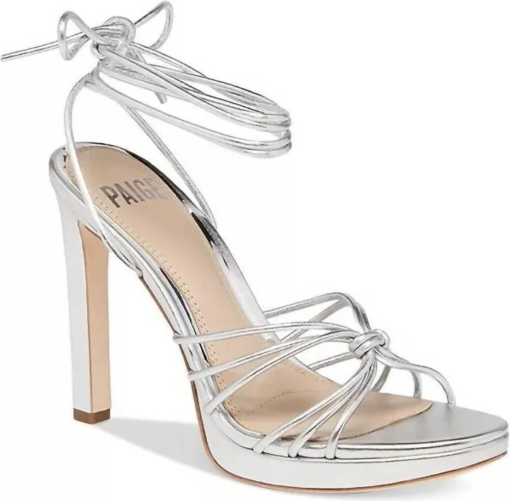 Women's Denim Viola Ankle Tie Strappy High Heel Sandals In Silver